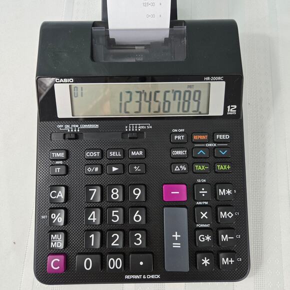 Casio HR-200RC Mini Desktop 2 Color Ink Tape Calculator 12 Digit Display - Picture 1 of 10
